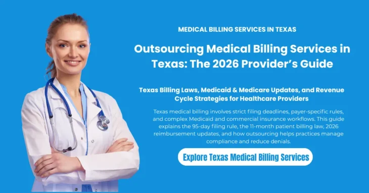 Texas medical billing services guide explaining 2026 billing laws, claim filing deadlines, Medicaid and Medicare updates, and outsourcing revenue cycle management for healthcare providers.